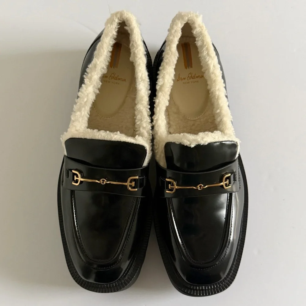 Sam Edelman‎ Laurs Cozy Lug Sole Loafer Faux Fur Black Womens US 9.5M NEW